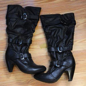 Calf-Length Faux Leather Heeled Boots